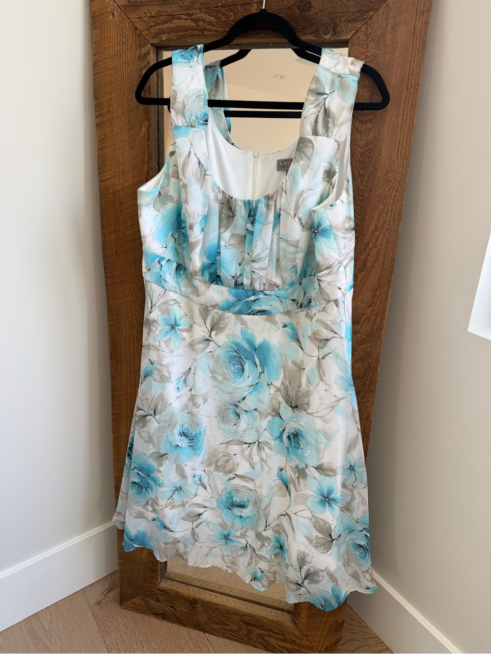 Aqua Floral Fit-and-Flare Midi Dress